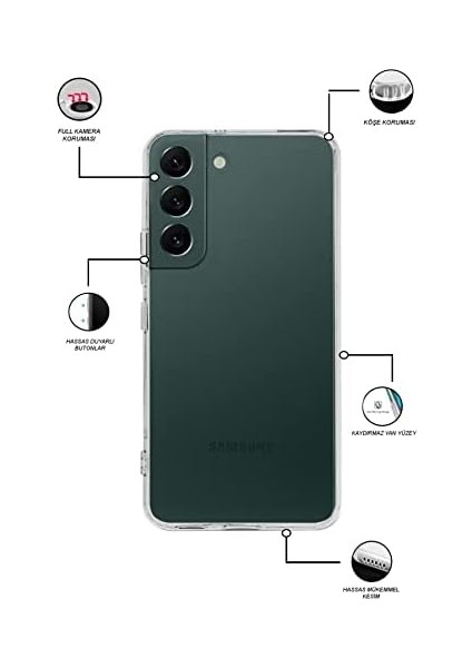 Kzy Iletişim Galaxy S22 Tıpalı Kamera Korumalı Şeffaf Premier Kılıf fiyatları