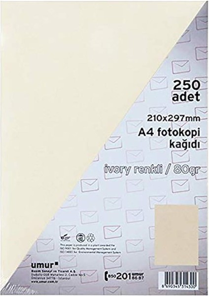 A4 Renkli Fotokopi Kağıdı, Ivory, 250 Yaprak