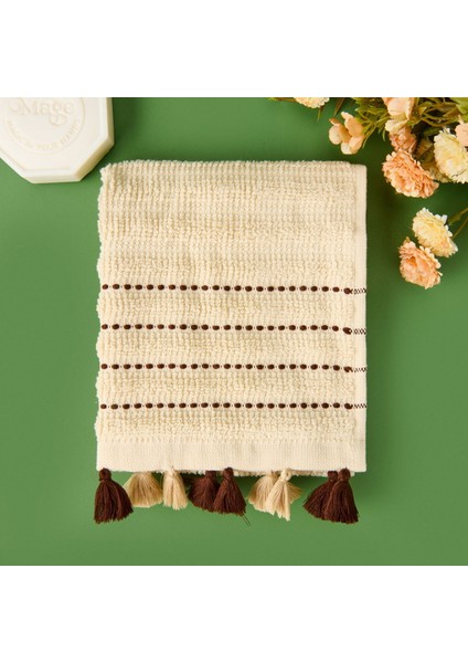 Soft Püsküllü El Havlusu - Bej - 30X50 cm