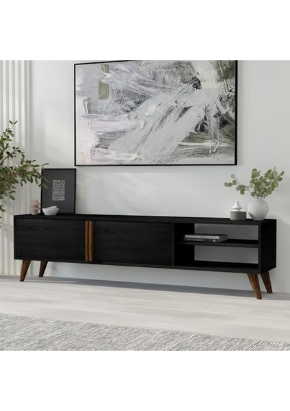 Dolaplı, Raflı Tv Sehpası, Oturma Odası Tv Ünitesi, Ahşap Siyah fiyatları