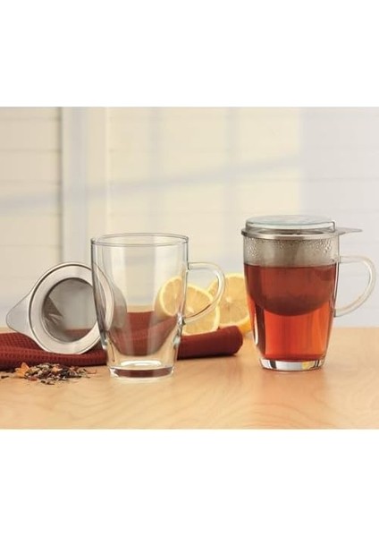Bitki Çayı Kupası 0,35 Lt – Tek Kişilik Cam Demlik – Metal Süzgeçli & Kapaklı – Borosilikat – Kurşunsuz – Şeffaf modelleri