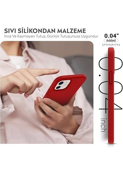 Kılıf Ince Sıvı Silikon 3 Katmanlı Tam Kaplamalı Yumuşak Jel Kauçuk Kılıf Kapak (Koyu Kırmızı, 11) modelleri