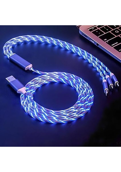 1 Arada Rgb Işıklı Şarj Kablosu — Uyumlu, Type-C ve Micro USB Bağlantılı — Çoklu Cihaz Şarj Kablosu, 1.2 Metre, LED Işıklı, Estetik ve Pratik Kullanım modelleri