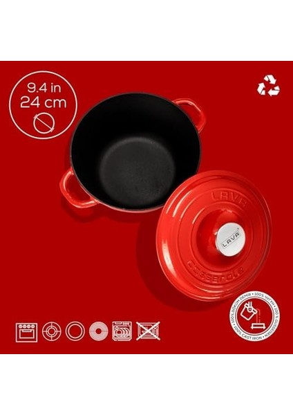 Döküm Yuvarlak Tencere Döküm Demir Kapak New Serisi Çap 24CM. Kırmızı fiyatları