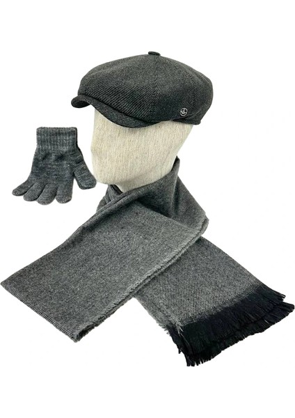 Erkek Yünlü Kasket Atkı Eldiven Seti