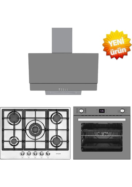 ve Afm Tech Markalı / Oxa 5 Gözlü 1'wok Inox Ankastre Set ( 22 380 + FM7710 + FM3407 )