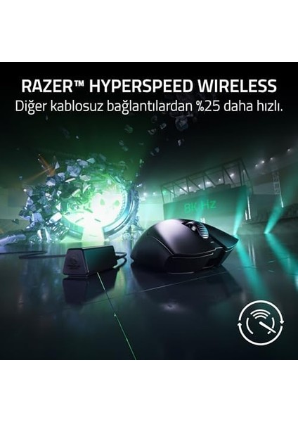 Deathadder V3 Pro + Hyperpolling Kablosuz - Ultra Hafif Kablosuz Ergonomik Esports Mous (63G, Focus Pro 30K Optik Sensör, Optik Fare Anahtarları Gen-3) Siyah modelleri