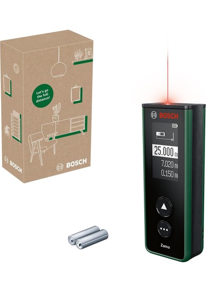 & Zamo Uzaklık Ölçer (25M Çalışma Alanı, 4 Sn. Ölçme Süresi, 2 x Aa Pil, Karton Kutu)