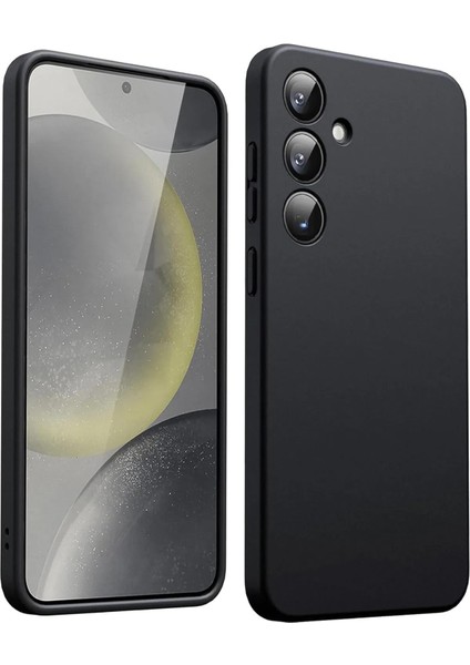 Ggm Aksesuar Galaxy S24 Plus ile Uyumlu Içi Kadife Kamera Korumalı Lansman Silikon Kılıf Ince Yapılı Tam Koruma Sağlayan Kamera Korumalı Kılıf (Siyah)