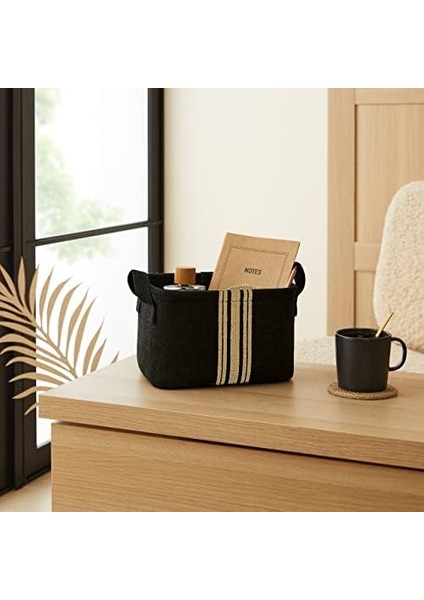 Textile 3&apos;lü Çizgili Siyah Renk Jüt Sepet Set 24 x 17 x 14/30 x 21 x 18/42 x 31 x 25 cm fiyatları
