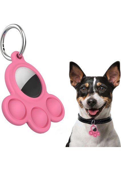 Uyumlu Silikon Kılıf Kedi Köpek Tasmasına Takılabilir Pati Tasarımlı Kapalı Düşmez (Pembe)