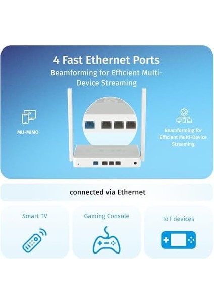 Explorer AC1200 Wi-Fi Mesh Fiber Router, Menzil Genişletici, Access Point, 4X100MBIT/S, KN-1613 modelleri