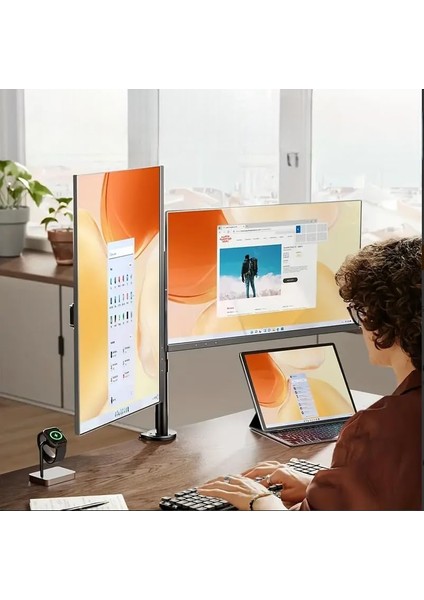 Ergonomik Ayarlanabilir 14-32” Çift Kol Monitör Tutucu Monitör Askısı fiyatları