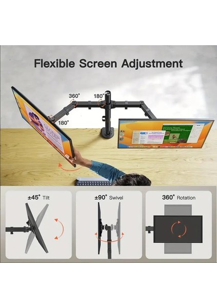 Ergonomik Ayarlanabilir 14-32” Çift Kol Monitör Tutucu Monitör Askısı modelleri
