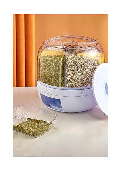 360° Dönebilen Kuru Gıda ve Bakliyat Organizeri 6 Bölmeli Hava Geçirmez Saklama Kabı 6 Lt modelleri