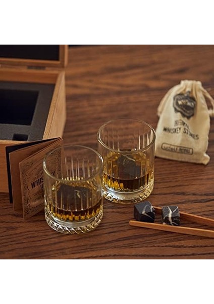 Babaya Hediye Ahşap Kutulu 2&apos;li Glasgow Viski Kadeh Seti + 6 Soğutucu Taş modelleri