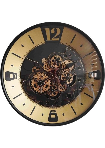 CRK-815 Premium Ahşap Dönen Çarklı Roma Rakamlı Duvar Saati 60 * 60 * 8 cm