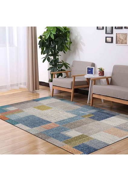 Dizayn Anelia Desenli Pamuk Tabanlı Yıkanabilen Kaydırmaz Antibakteriyel Salon Halısı 80X150