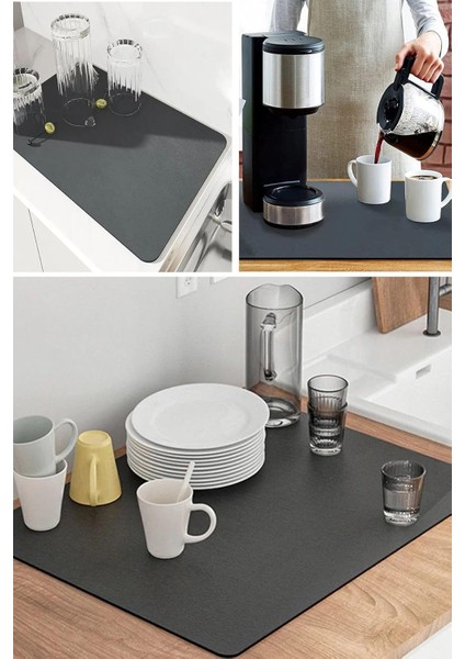 Kurutma Matı Süper Su Emici Tezgah Üstü Bulaşıklık Mikrofiber Paspas Siyah 35X50CM