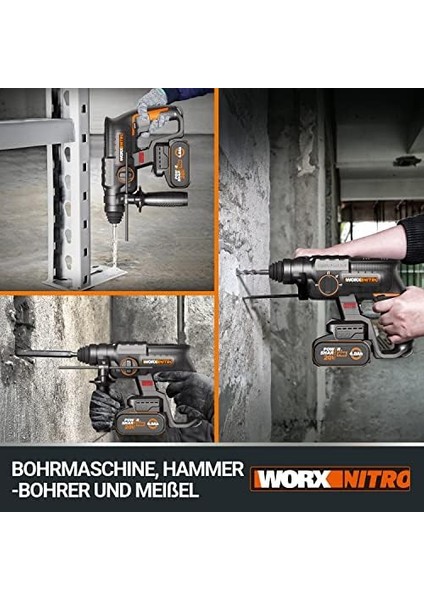 WX381.9 20VOLT 2j Profesyonel Sds- Pnömatik Kırıcı/delici + 3 Parça Delme Ucu (Akü Dahil Değildir) modelleri