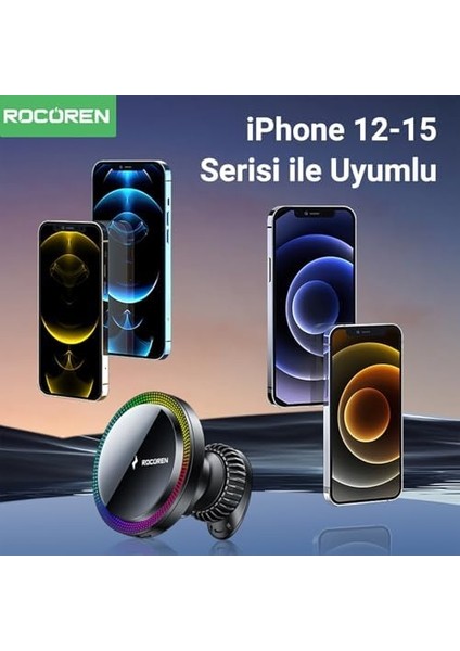 Qc3.0 ile 15W Manyetik Kablosuz Araç Şarj Cihazı, Otomatik Hizalama ve Hızlı Şarj Kablosuz Otomatik Şarj, Isı Yayımı,, 12/13/14/15 Serisi ile Uyumlu modelleri