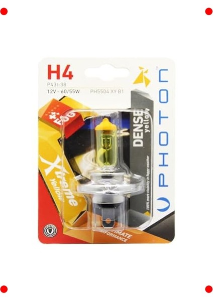 H4 12V 60/55W Ekstra Sarı Ampul (Tekli)