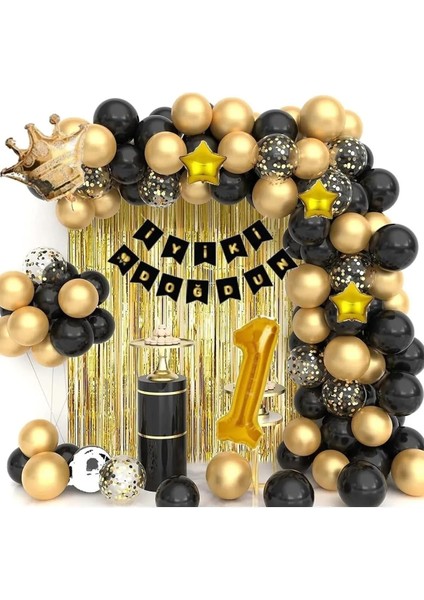 Yıldızlı 25 cm Kral Taçlı 76 cm 1 Yaş Balon Zinciri Doğum Günü Seti Iyi Ki Doğdun -2-En Yeni Haliyle BMCNM651