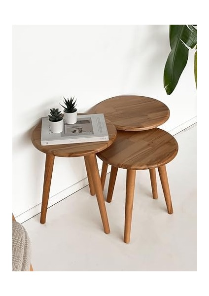 Masif Ahşap Yörünge Sehpa Seti - 3&apos;lü Zigon Yuvarlak Modern Takım (Yan, Dekoratif Sehpa)&apos;&apos; (Kayın) fiyatları