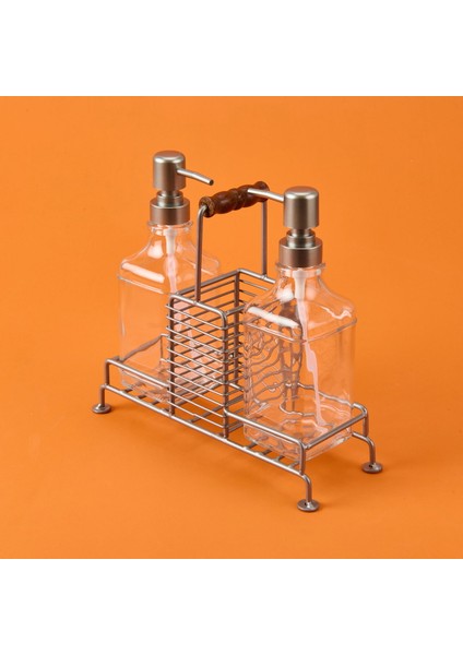Bland 2'li Metal Stantlı Cam Sıvı Sabunluk - Şeffaf / Gri - 200 ml fiyatları