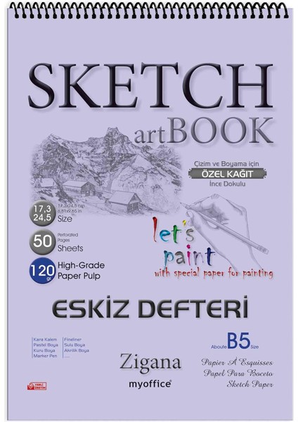B5 Spiralli Eskiz Defteri - 50 Yp, 120 gr Çizim Bloknotu, Sanat Defteri