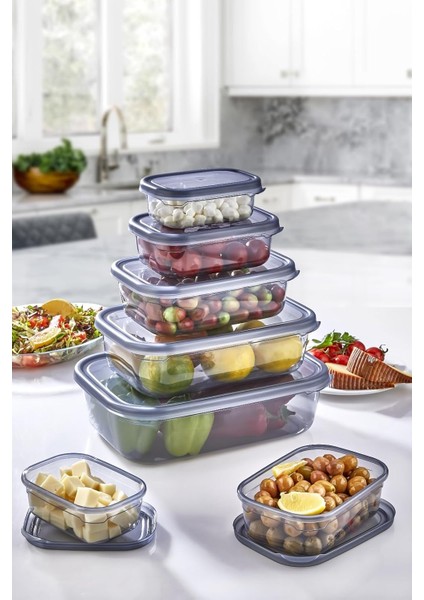 Lux 5 Adet Sızdırmaz Hava Almaz Erzak Saklama Kabı FÜME(350ML+670 Ml+ 1,2 Lt+2 Lt+3,2 Lt)