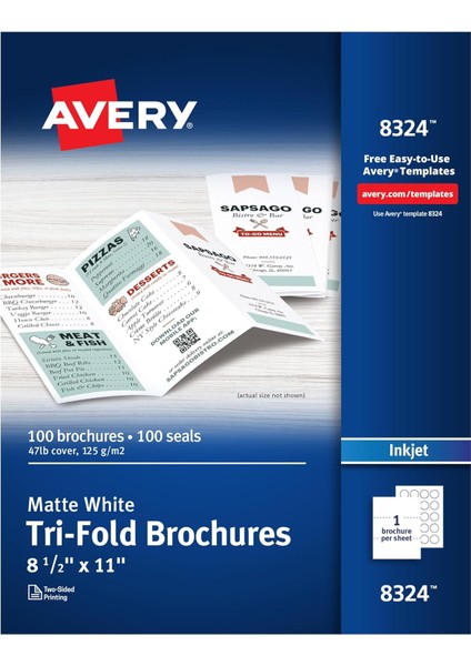 Üç Katlı Yazdırılabilir Broşür Kağıdı, Mürekkep Püskürtmeli Yazıcılar, 100 Broşür ve Posta Contası, 8,5 x 11 (8324)