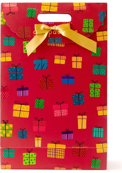 Fiyonklu Hediye Çantası - Kırmızı - 25X38 cm