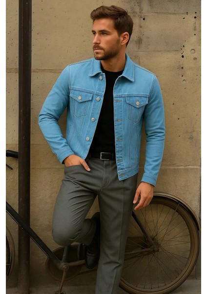 Erkek Trend Comfort Günlük Slim Fit B.mavi Kot Ceket modelleri