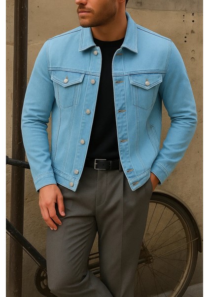 Erkek Trend Comfort Günlük Slim Fit B.mavi Kot Ceket fırsatları
