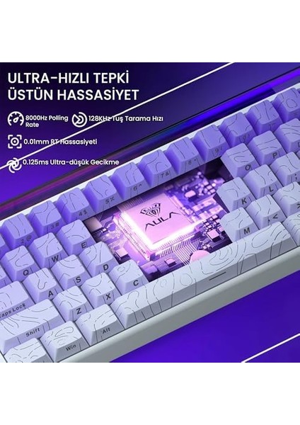 Aula Hero 68 He Manyetik Klavye Trigger Dragon Switch 8000Hz Rgb Neon Tkl Hot Swap Oyuncu Klavyesi Mor modelleri