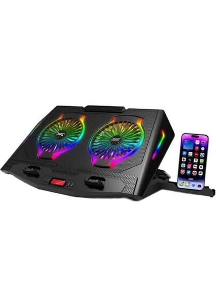 Dizüstü Bilgisayar Soğutucu Laptop Rgb Renkli Oyuncu Laptoplarına Özel 2 Büyük Fanı Ile Hızlı Soğutma 2 USB Girişli Fonksiyonel Çok Amaçlı Telefon Tutucu Özellikli N10 modelleri