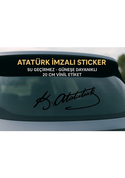 Beyaz 20 cm Kemal Atatürk Imza Sticker Araba, Oto Araç Sticker