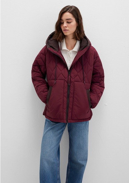 Su Itici Kapüşonlu Bordo Kapitone Ceket 1110499-90705