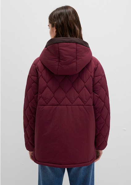 Su Itici Kapüşonlu Bordo Kapitone Ceket 1110499-90705