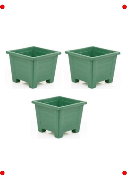 Kare Yeşil Plastik Saksı Seti (3 Adet) - 0.6 L