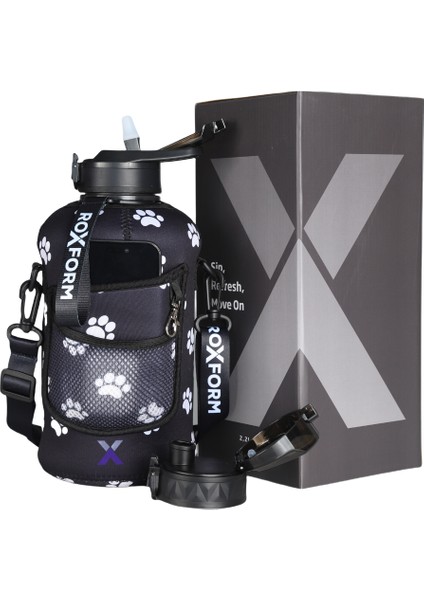 Suluk Matara 2200 Ml, Premium Pp Malzeme, Sağlıklı Bpa & Bps Içermez, Kılıflı, Çift Kapaklı, Koku Yapmaz, Sızdırmaz ve Dayanıklı, Pati Cep Kılıf, Siyah