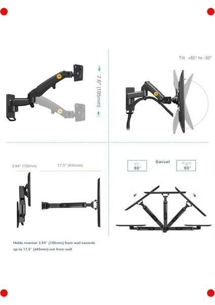 Duvara Monte Amortisörlü Monitör Kolu 17-35" fiyatları