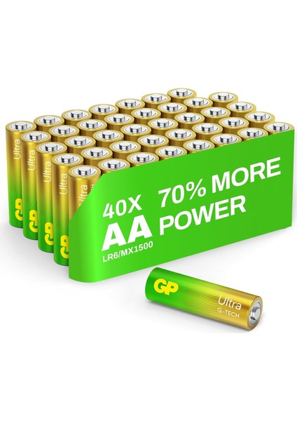 Batteries 15AU Ultra Alkalin LR6/E91/AA Pil, 1.5 Volt, 40&apos;lı Paket