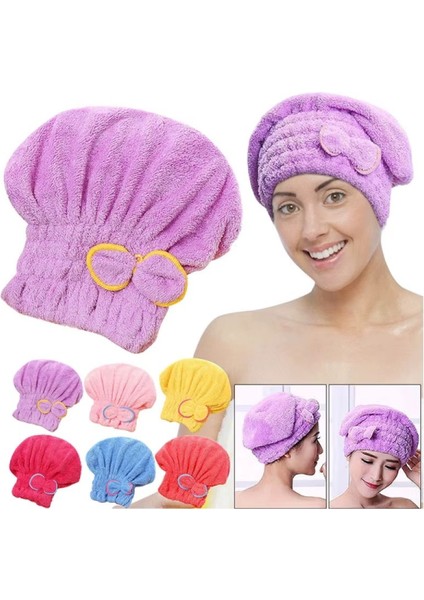 Açık Mavi Mikrofiber Havlu Saç Kurutma Bonesi – Hızlı Kurutma, Yumuşak ve Esnek, Fiyonk Detaylı