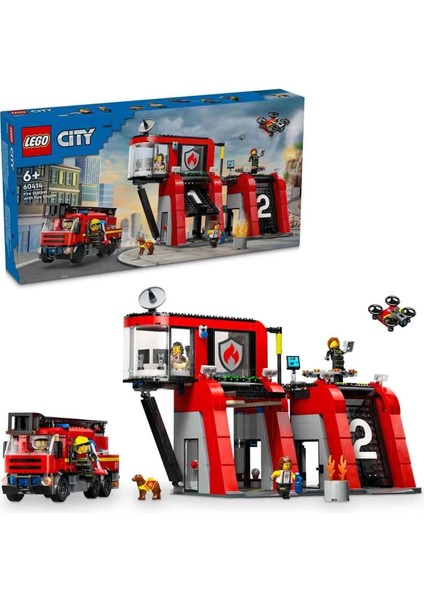 City Itfaiye Kamyonlu Itfaiye Merkezi 60414-6 Yaş ve Üstü Kız ve Erkek Çocukları Için 5 Mini Figür ve 1 Köpek Figürü Içeren Yaratıcı Oyun Seti, Çocuklar Için Doğum Günü Hediyesi (843 Parça)