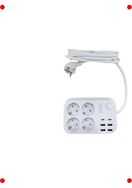 Termal Korumalı Çoklu Priz - 4 Ac + 4 USB + 2 Type-C (2m)