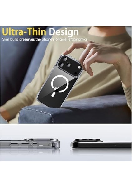 17 Pro Max ile Uyumlu Crystal Clear Mika Mag-Safe Emici Şeffaf Kılıf (Şeffaf Mika Sararmaz, 17 Pro Max) modelleri