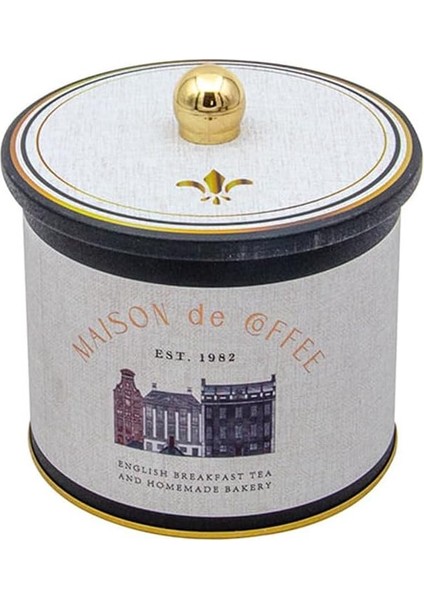 Desenli Yuvarlak Metal Saklama Kabı, Erzak Saklama Kabı - Organizer Kutu 14 cm x 12,5 cm (Azura Coffee)