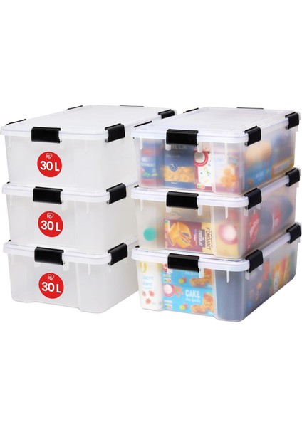 Ohyama Hava Geçirmez Plastik Saklama Kutuları, Kapaklı, 30 L, 6&apos;lı Set, Şeffaf, Hermetik Su Geçirmez Kilit, Sağlam Yaylı Kilitler, Istiflenebilir, Toz Koruması, Bpa Içermez, At-Ls